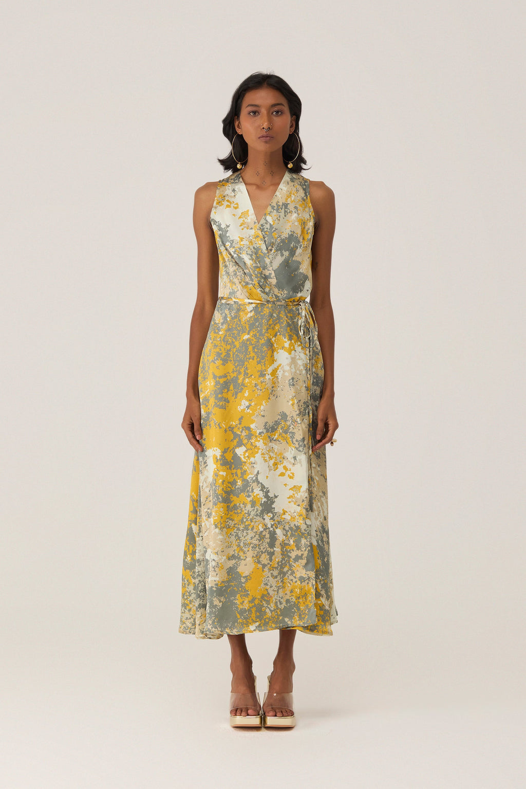 Gold Autumn Sleeveless Wrap Dress