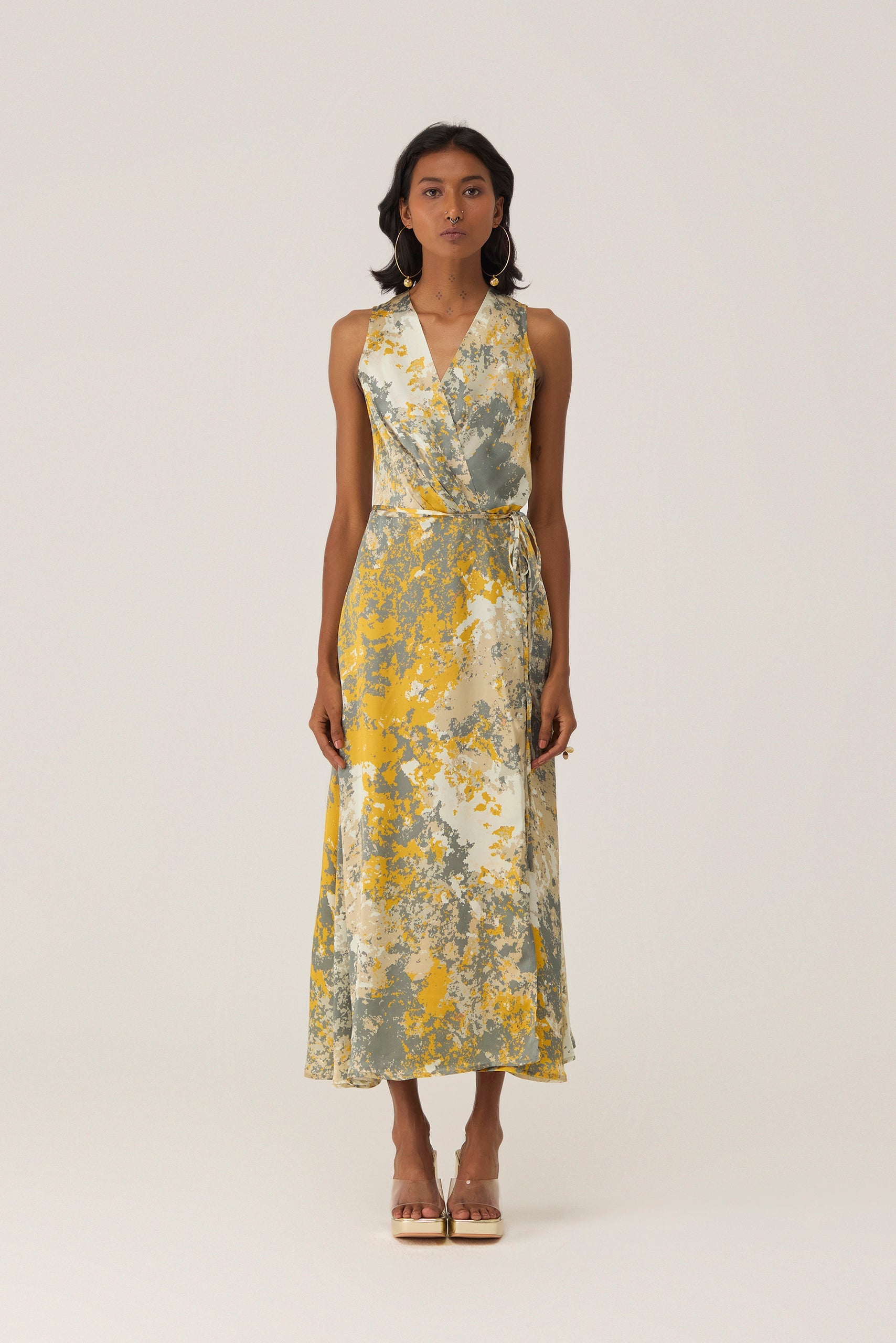 Gold Autumn Sleeveless Wrap Dress