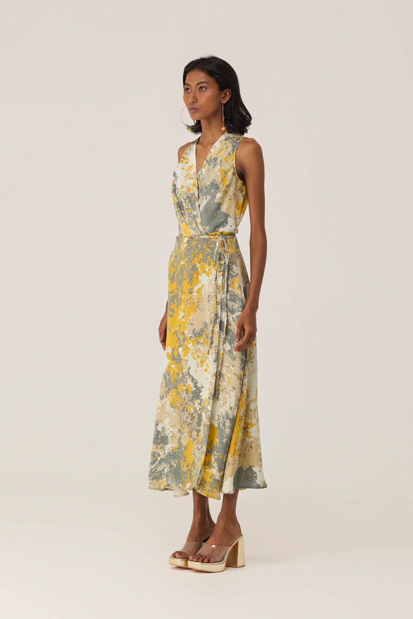Gold Autumn Sleeveless Wrap Dress