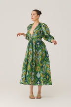 Empire Ikat Embroidered Dress