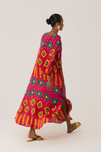 Crimson Circle Ikat Kaftan Dress