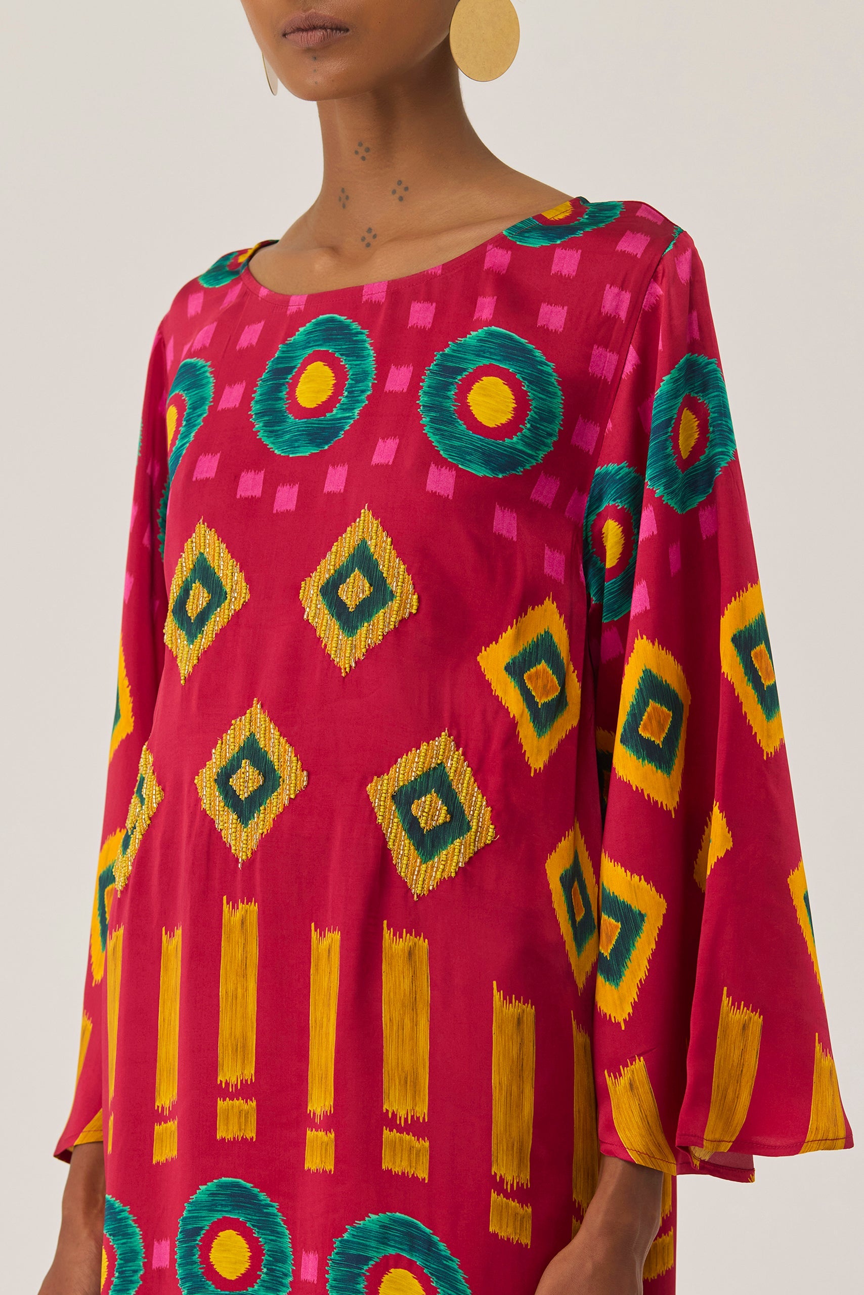 Crimson Circle Ikat Kaftan Dress