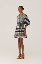 Monochrome Ikat Mini Wrap Dress