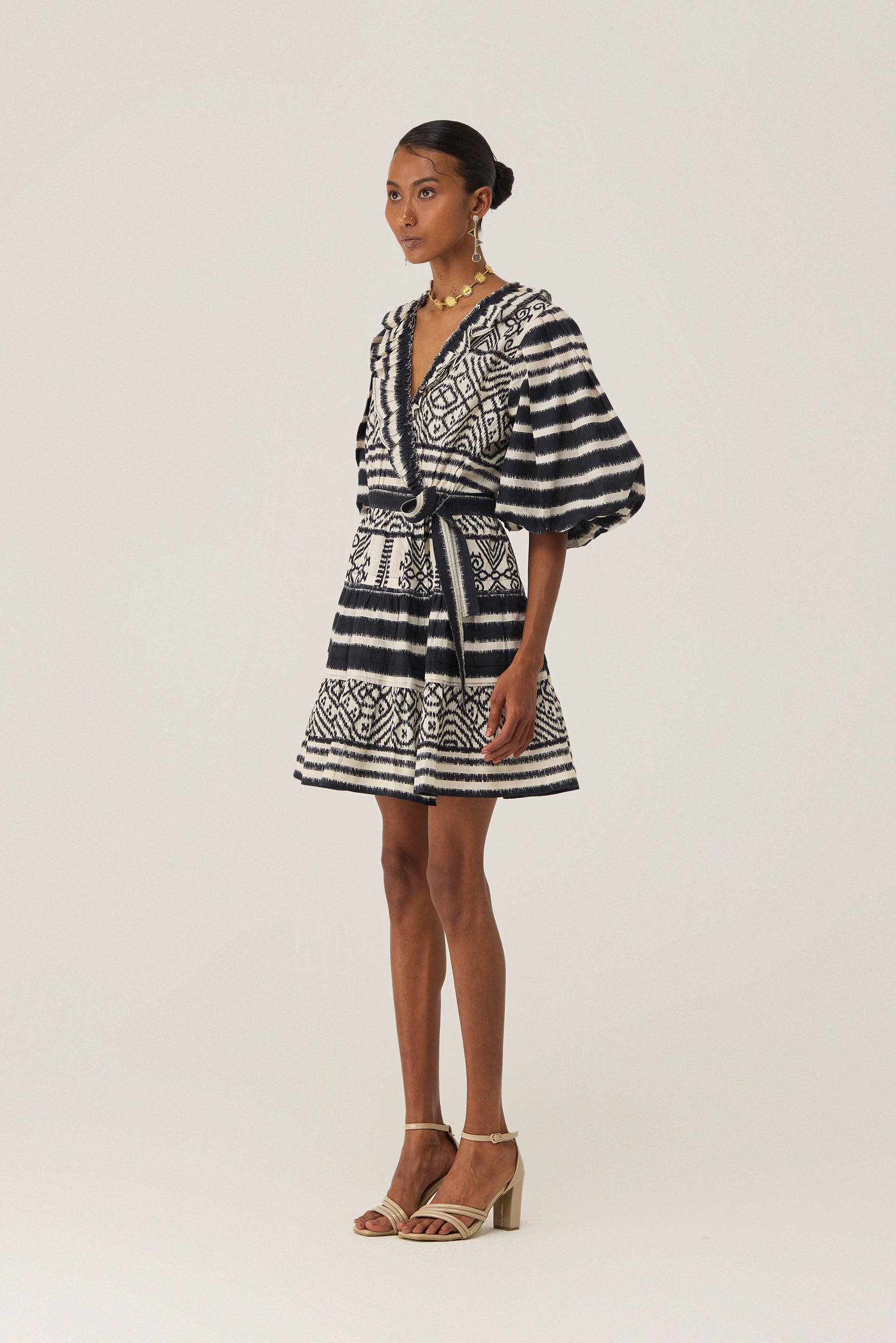 Monochrome Ikat Mini Wrap Dress