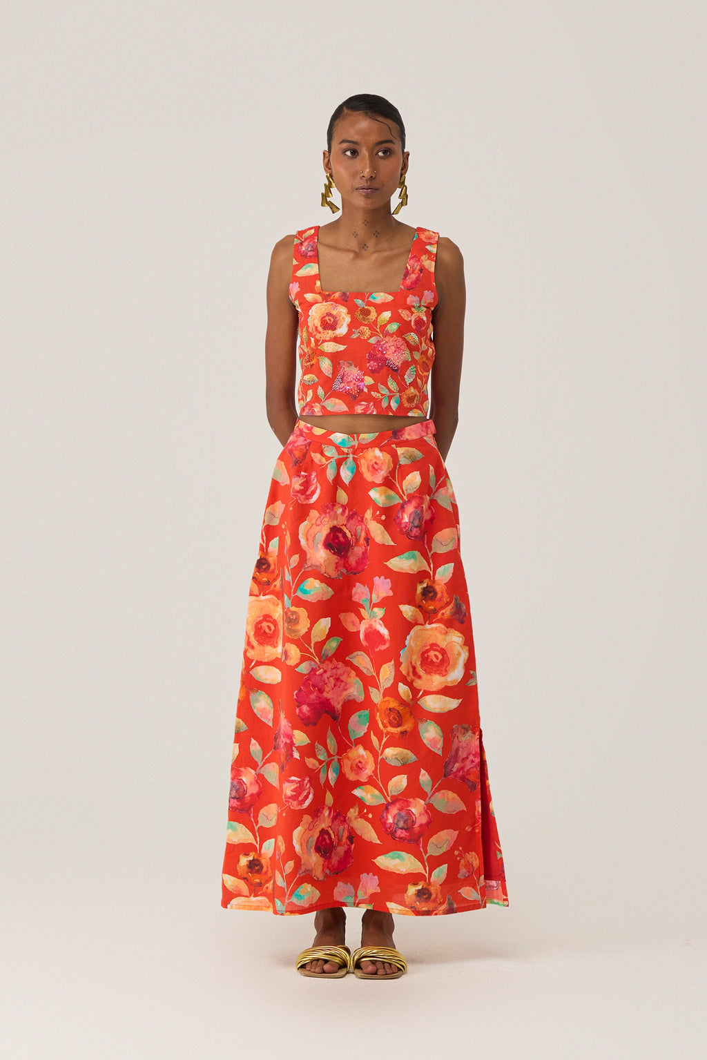 Watercolour Bloom Embroidered Crop Top