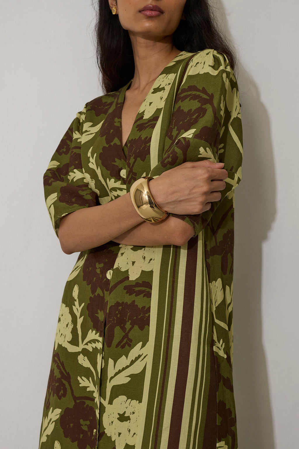 Stripe Marigold Dress - Olive