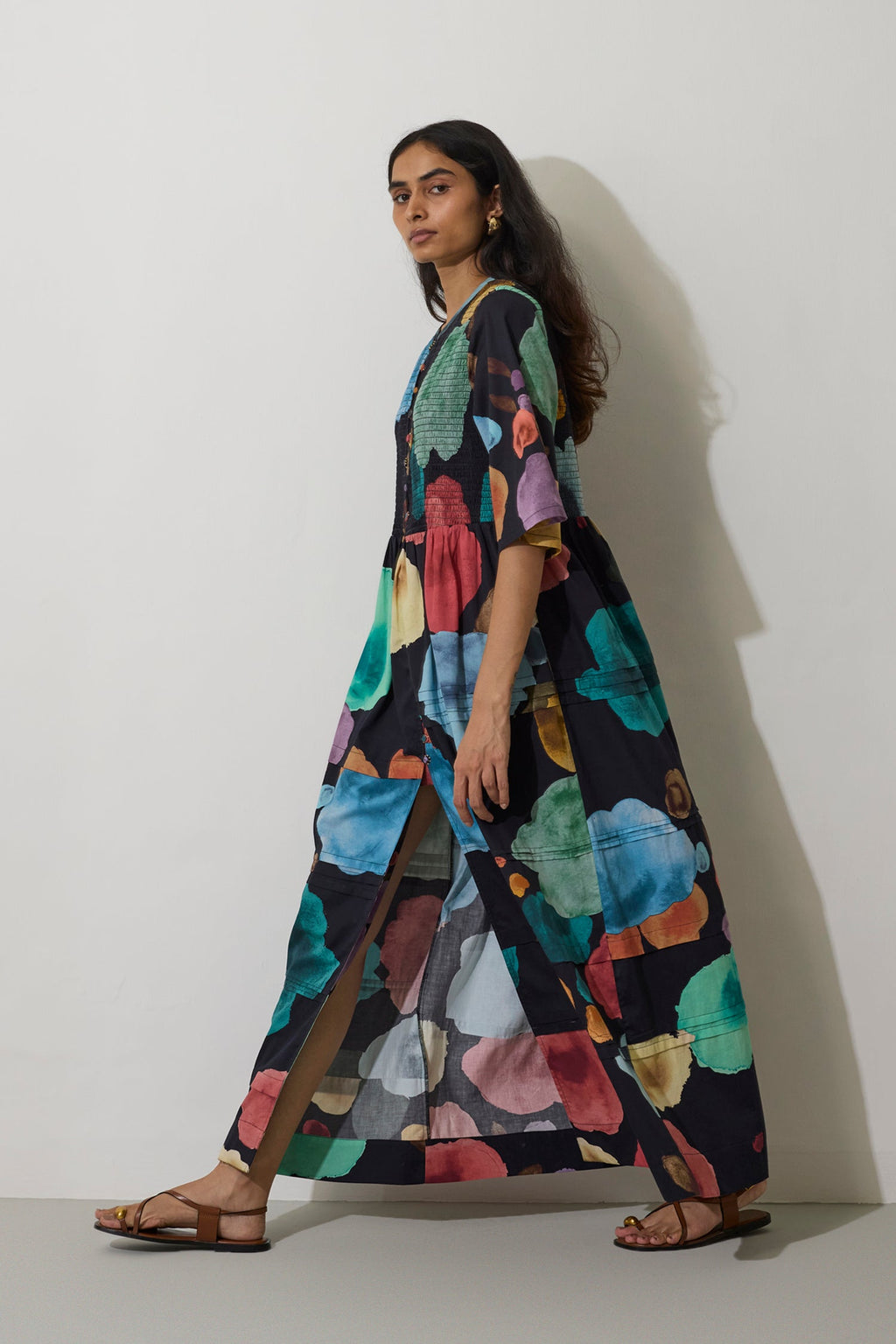 Poppies Smocked Tiered Maxi Dress - Night