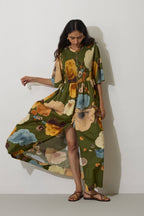 Poppies Smocked Tiered Maxi Dress - Olive