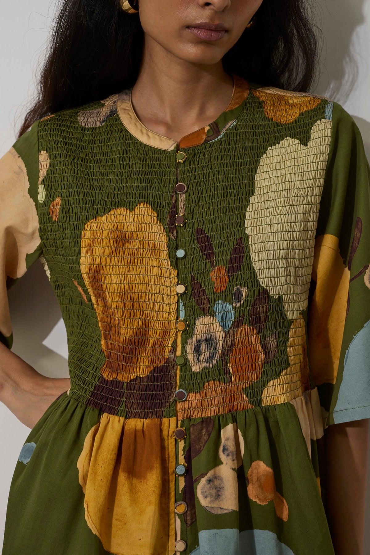 Poppies Smocked Tiered Maxi Dress - Olive