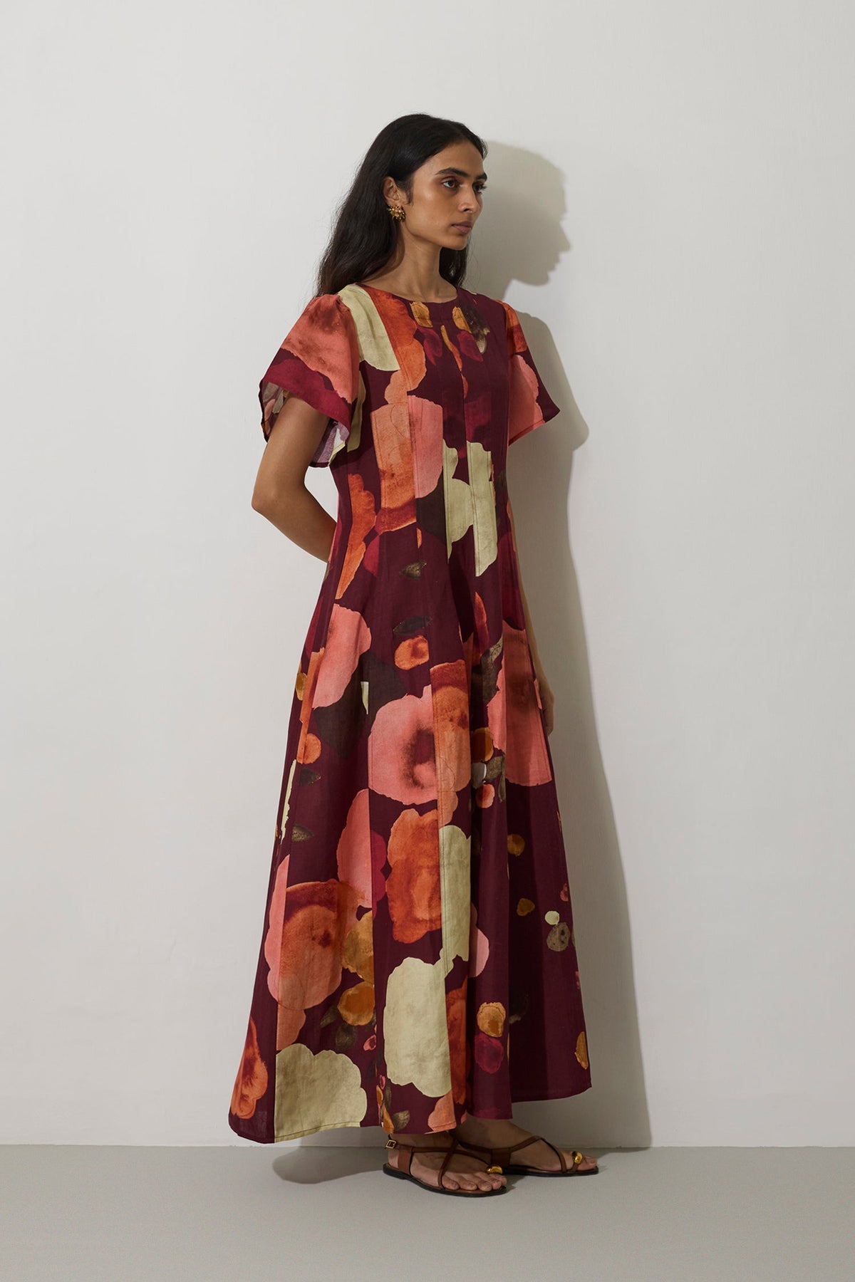Poppies Panelled Drift Dress - Mulberry
