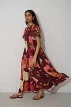 Poppies Panelled Drift Dress - Mulberry