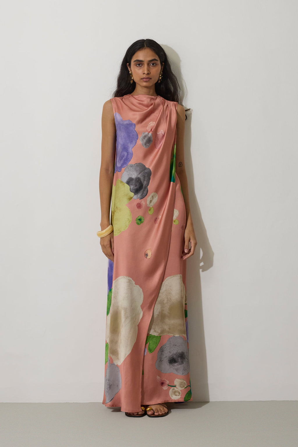 Poppies Draped Maxi Dress - Peach
