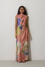 Poppies Draped Maxi Dress - Peach