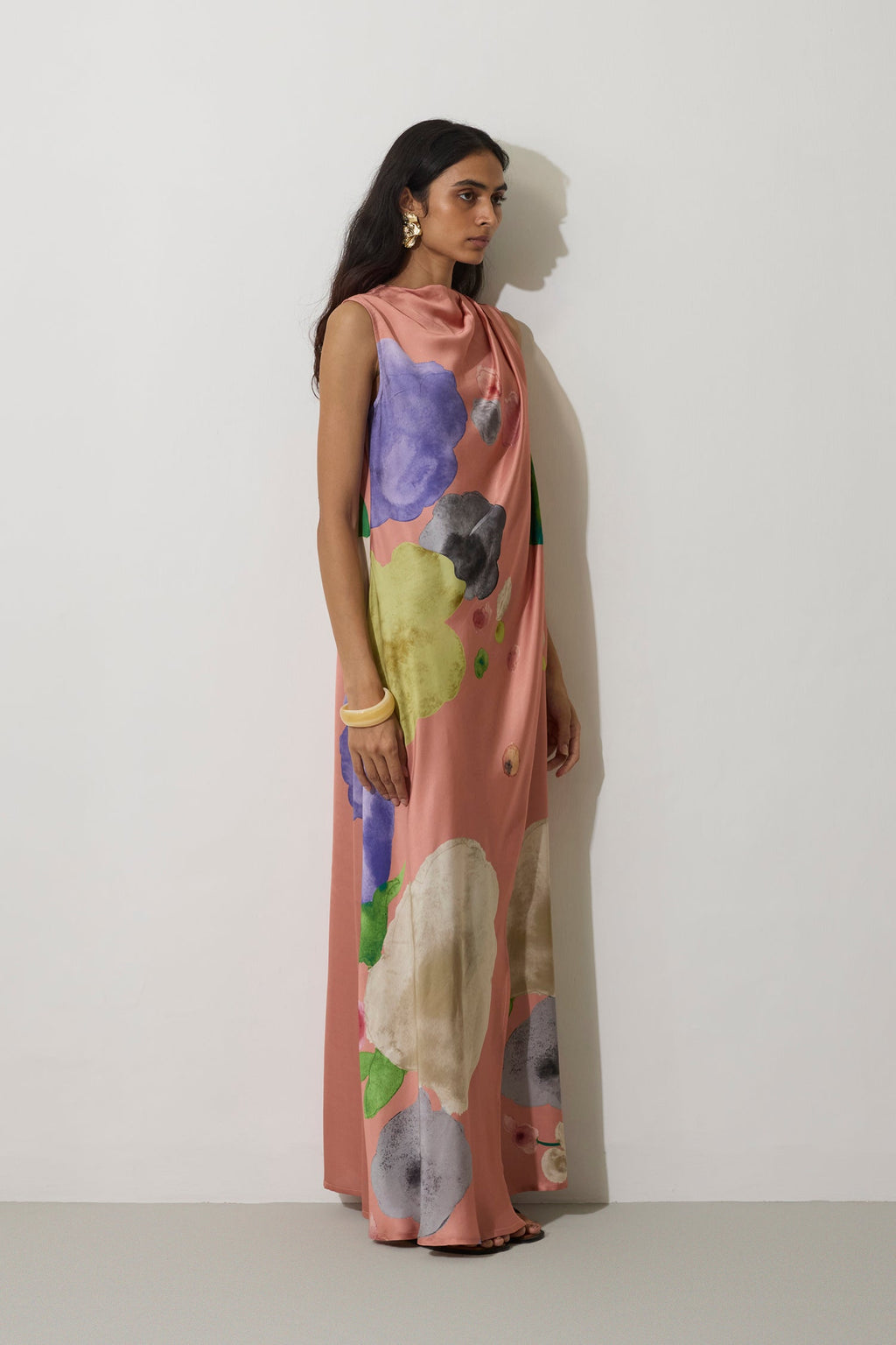 Poppies Draped Maxi Dress - Peach