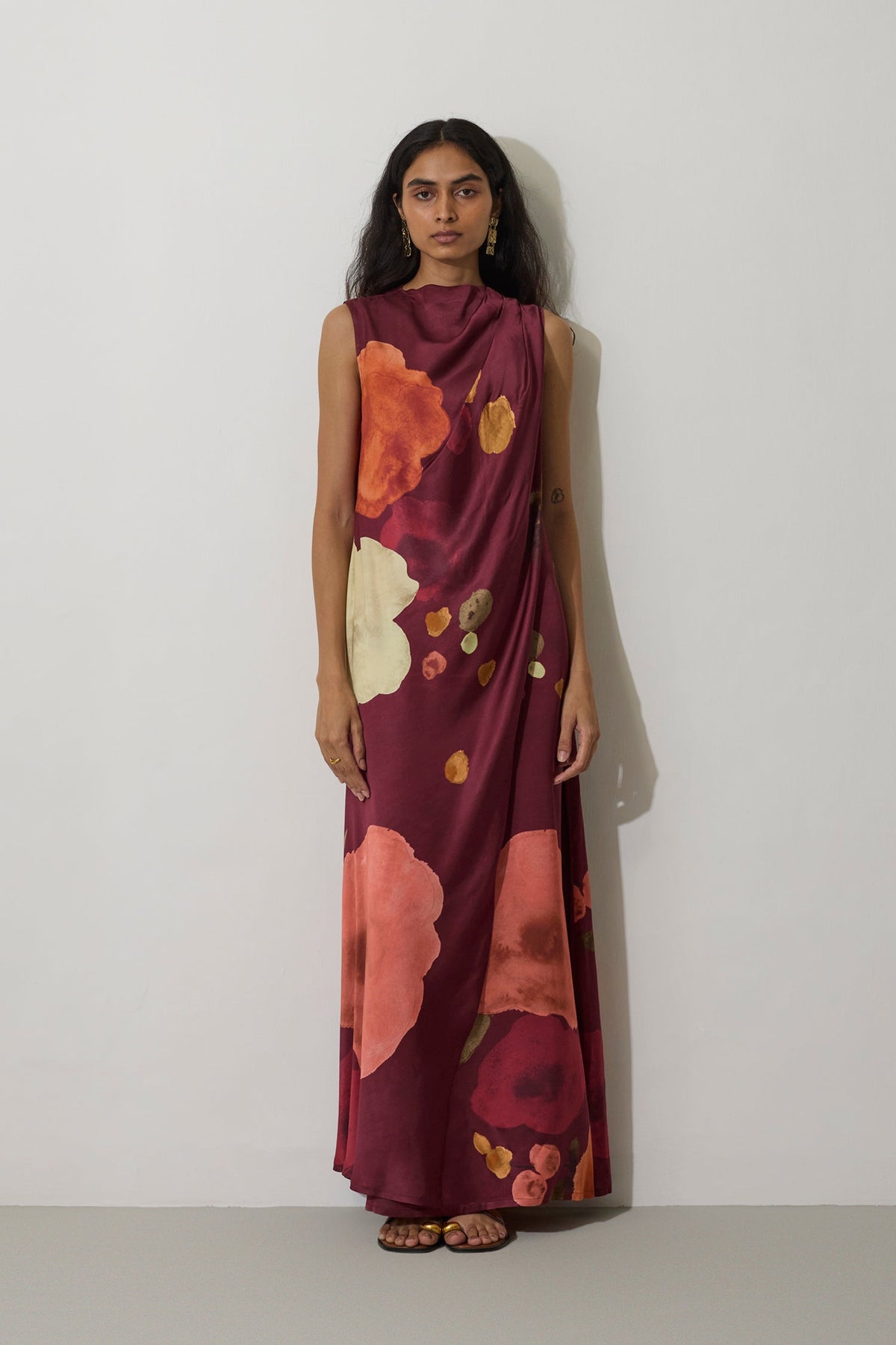 Poppies Draped Maxi Dress - Mulberry
