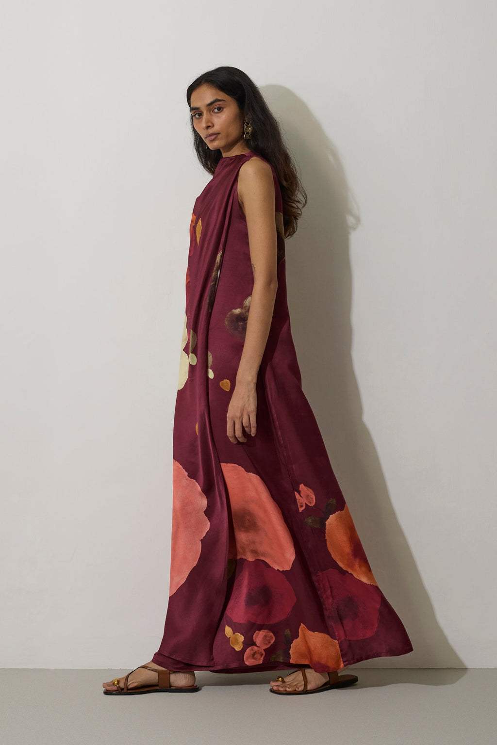 Poppies Draped Maxi Dress - Mulberry