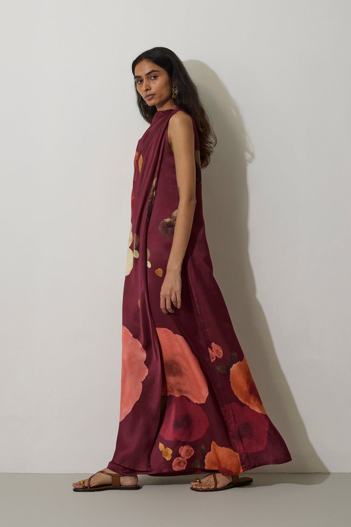 Poppies Draped Maxi Dress - Mulberry