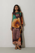 One-Shoulder Poppies Kaftan - Cocoa