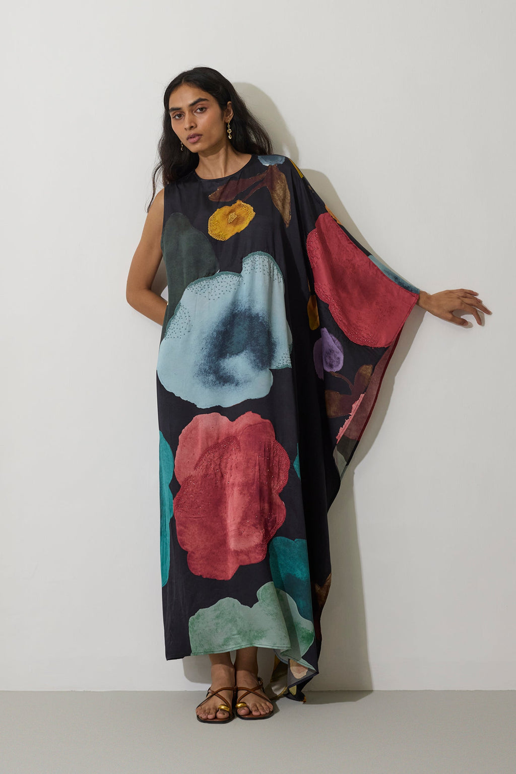 One-Shoulder Poppies Kaftan - Night