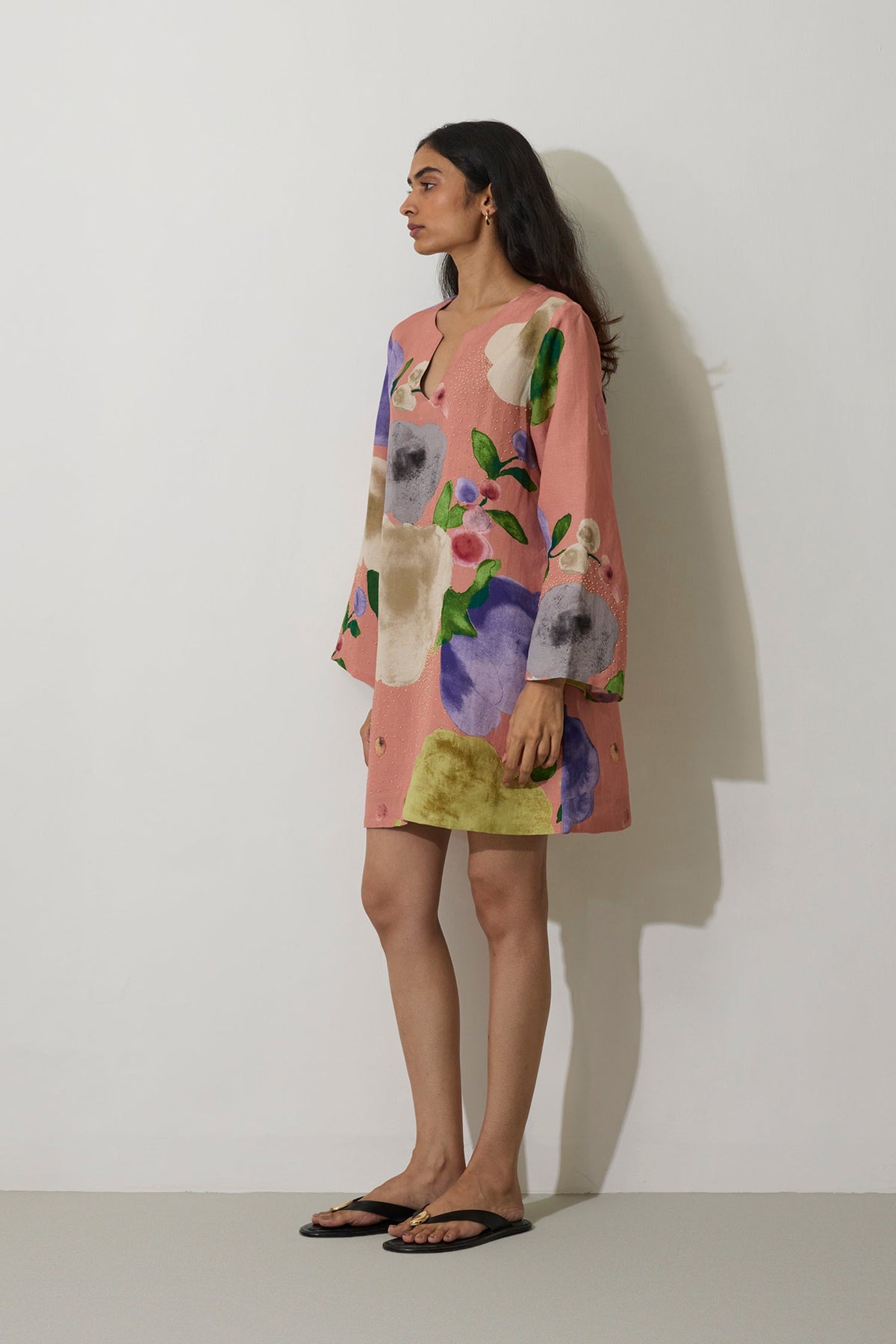Poppies Mini Shift Dress - Peach