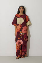Poppies Embroidered Curved-Hem Set - Mulberry