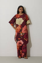 Poppies Embroidered Curved-Hem Set - Mulberry