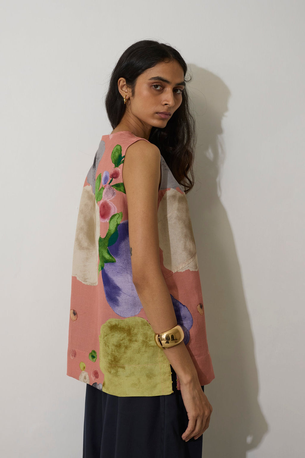 Poppies V-Neck Top - Peach