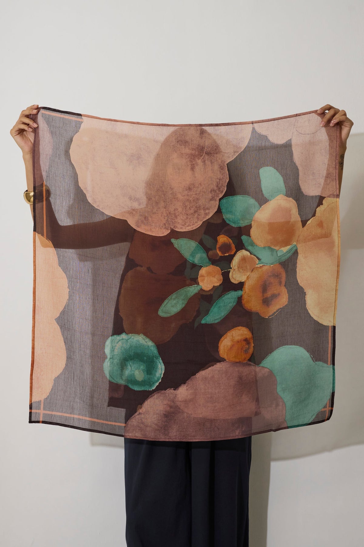 Poppies Chanderi Scarf - Cocoa