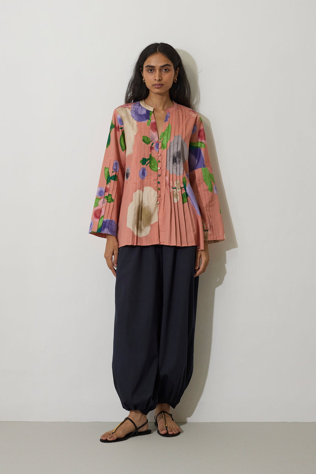 Poppies Pintuck Top - Peach