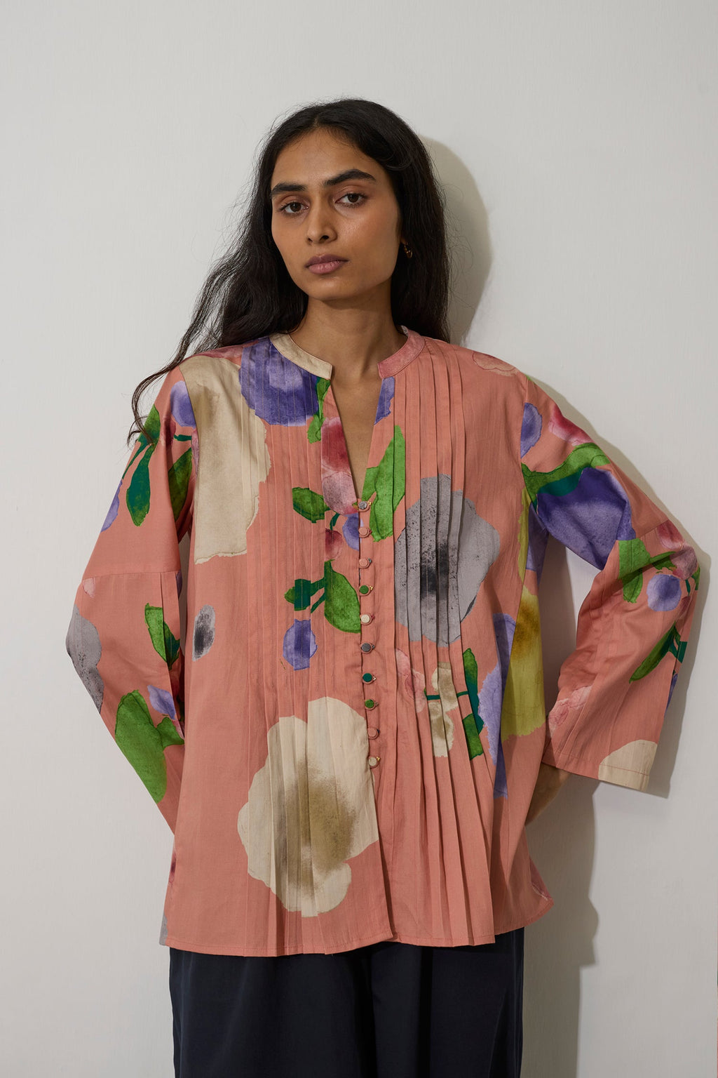 Poppies Pintuck Top - Peach