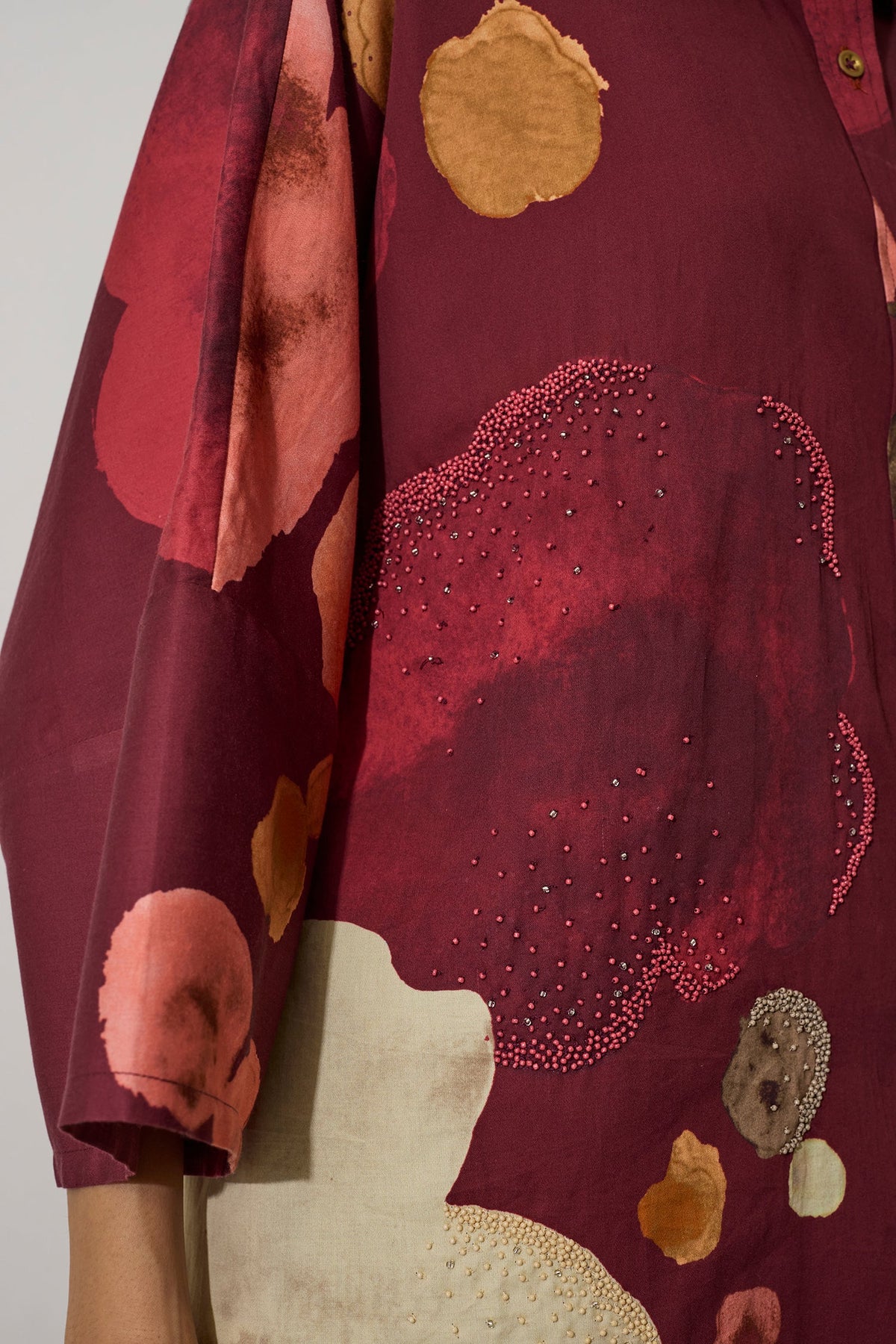 Poppies Oversized Embroidered Shirt - Mulberry