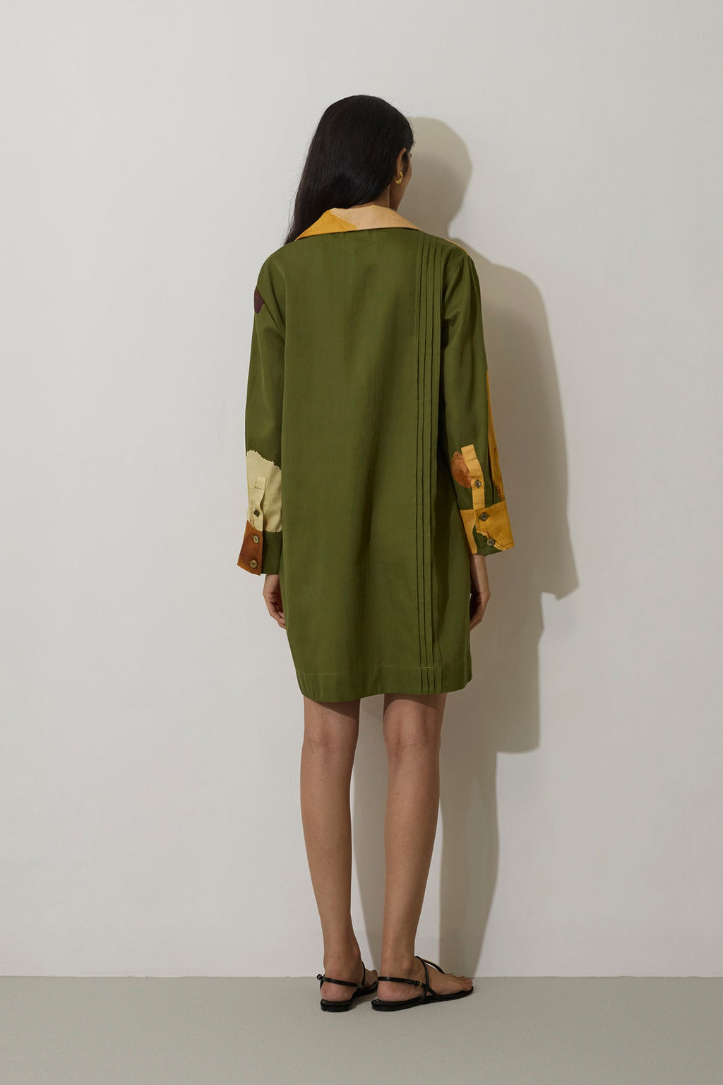 Poppies Relaxed Shirt Dress - Olive