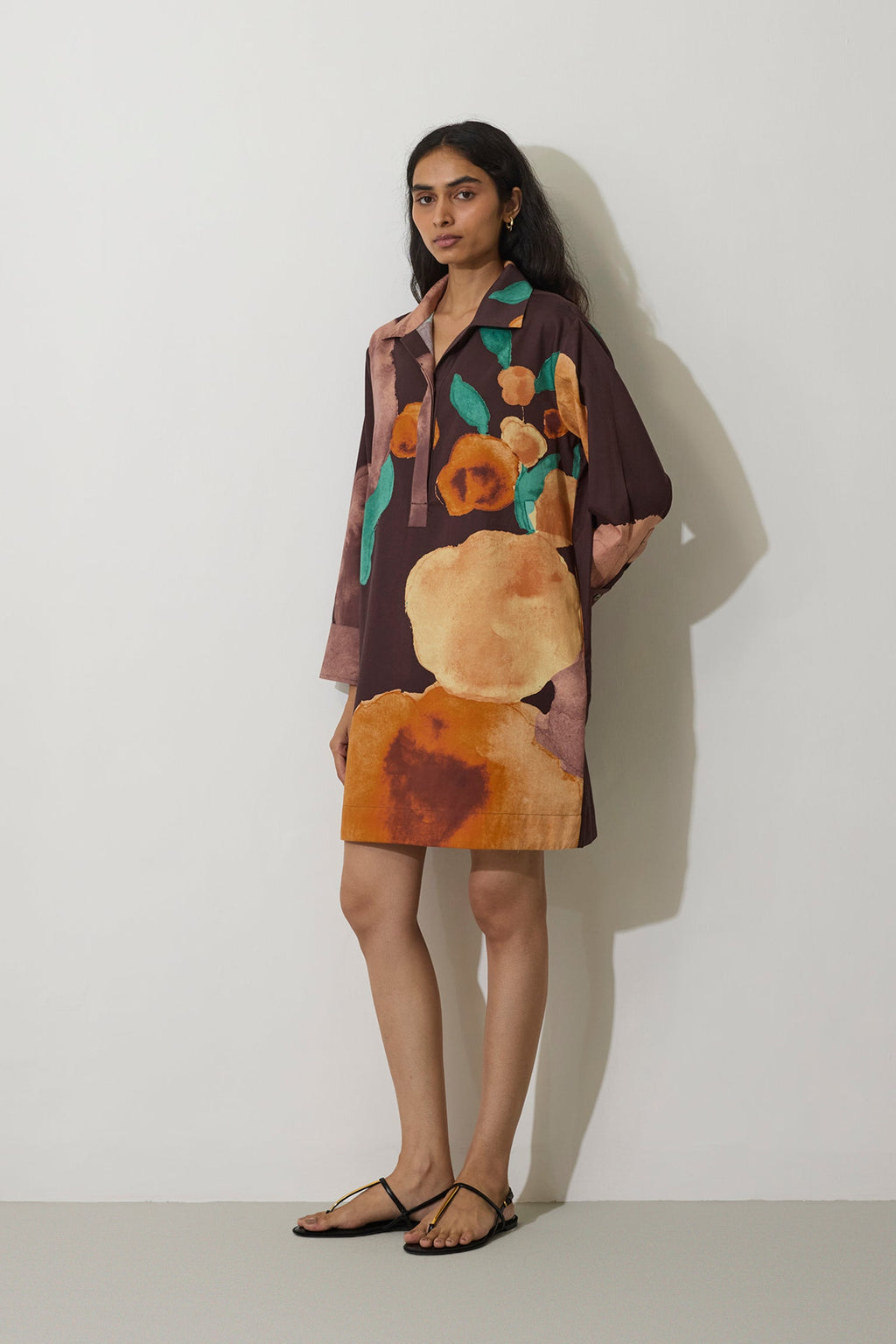 Poppies Relaxed Shirt Dress - Cocoa