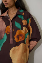 Poppies Relaxed Shirt Dress - Cocoa