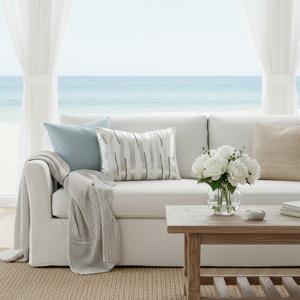Adele Ivory Silver Velvet Pillow