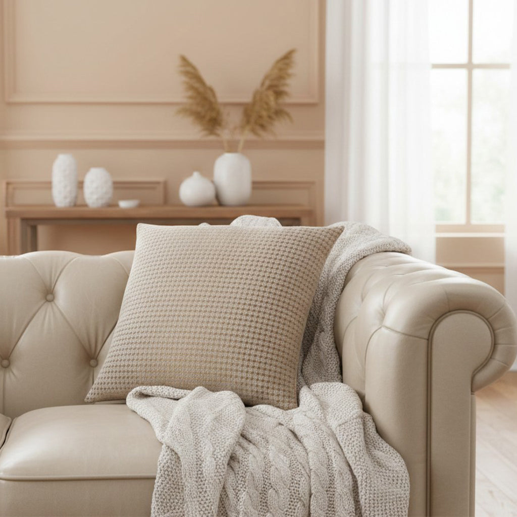 Allure Beige and Gold Herringbone Pillow