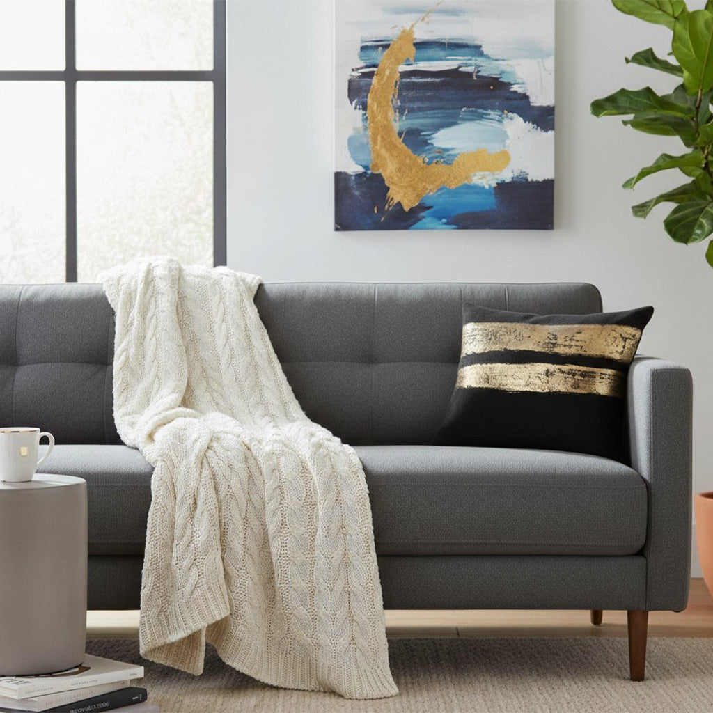 Amai Navy Hairon Hide Velvet Back Pillow
