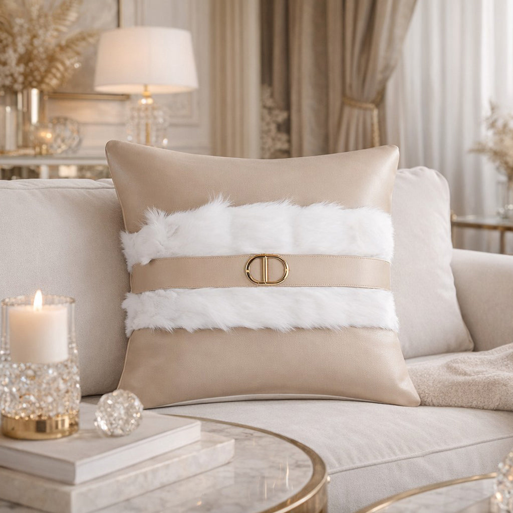 Atlas Ivory Beige Faux Fur Pillow