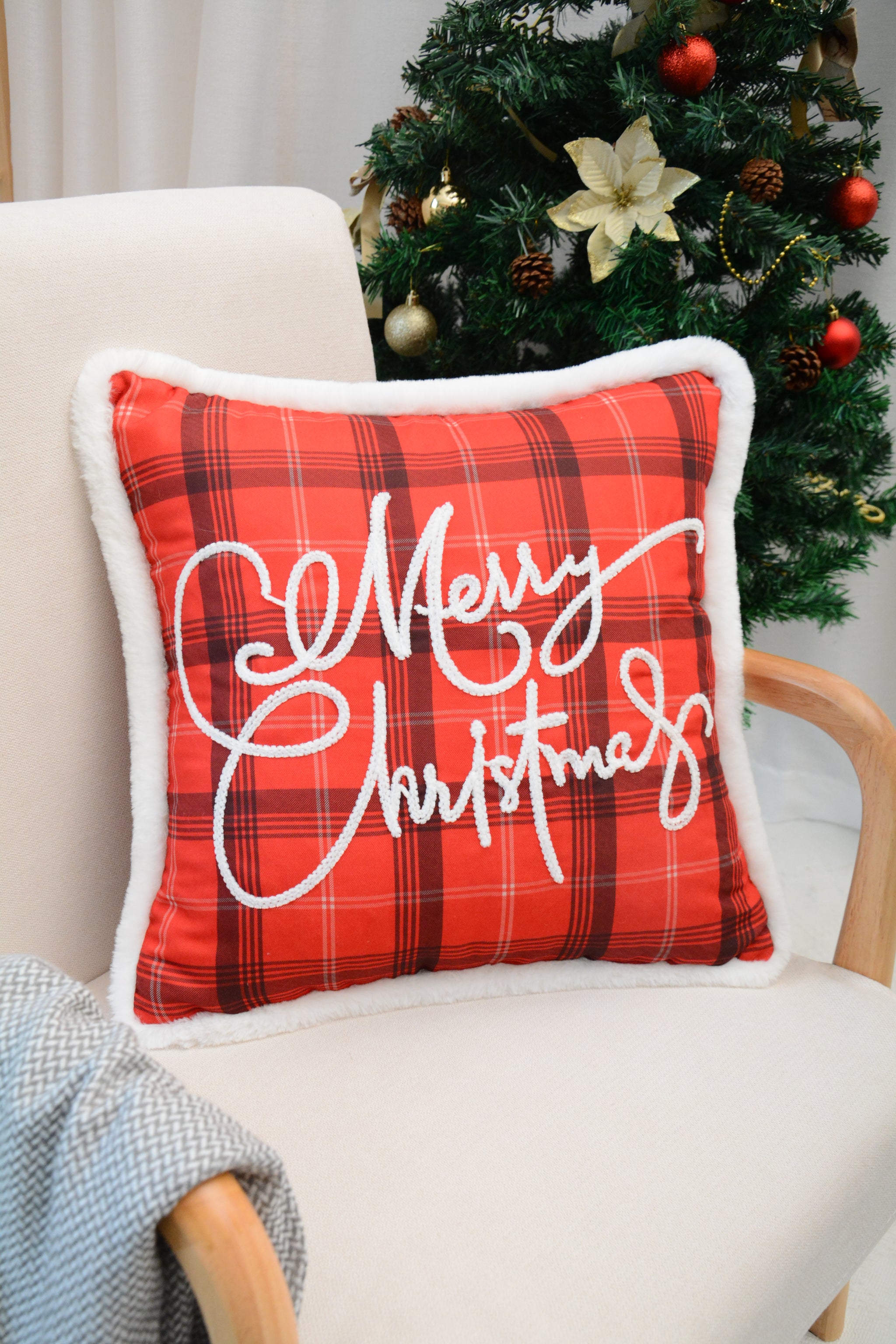 Plaid Merry Christmas Pillow cloud9d