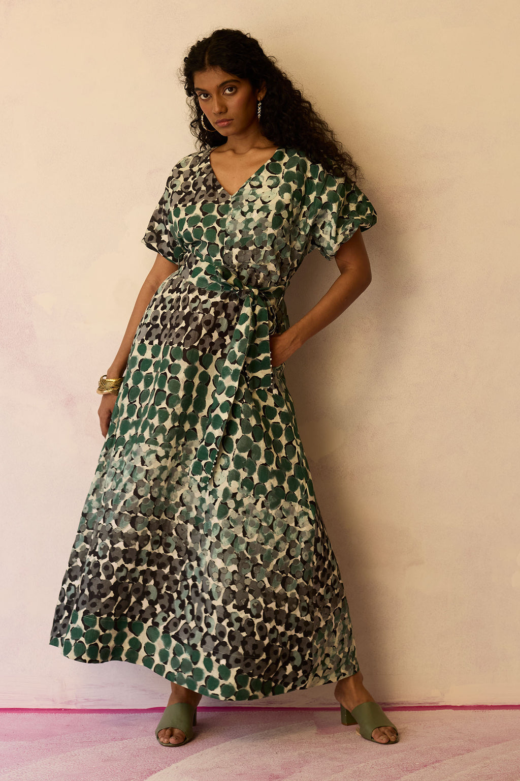 Moss Cinched-Waist Maxi Dress