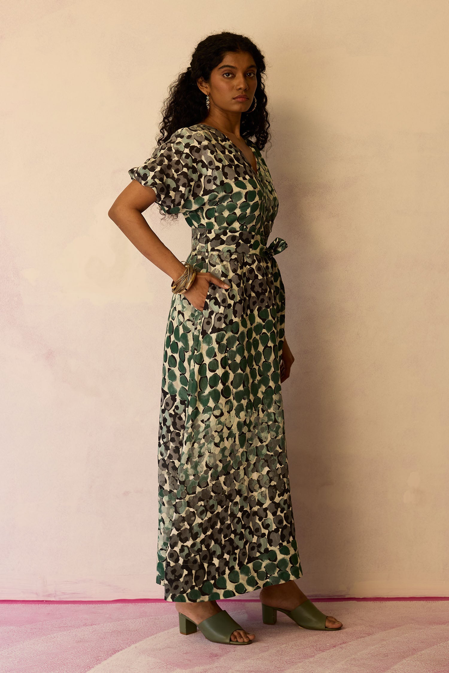 Moss Cinched-Waist Maxi Dress