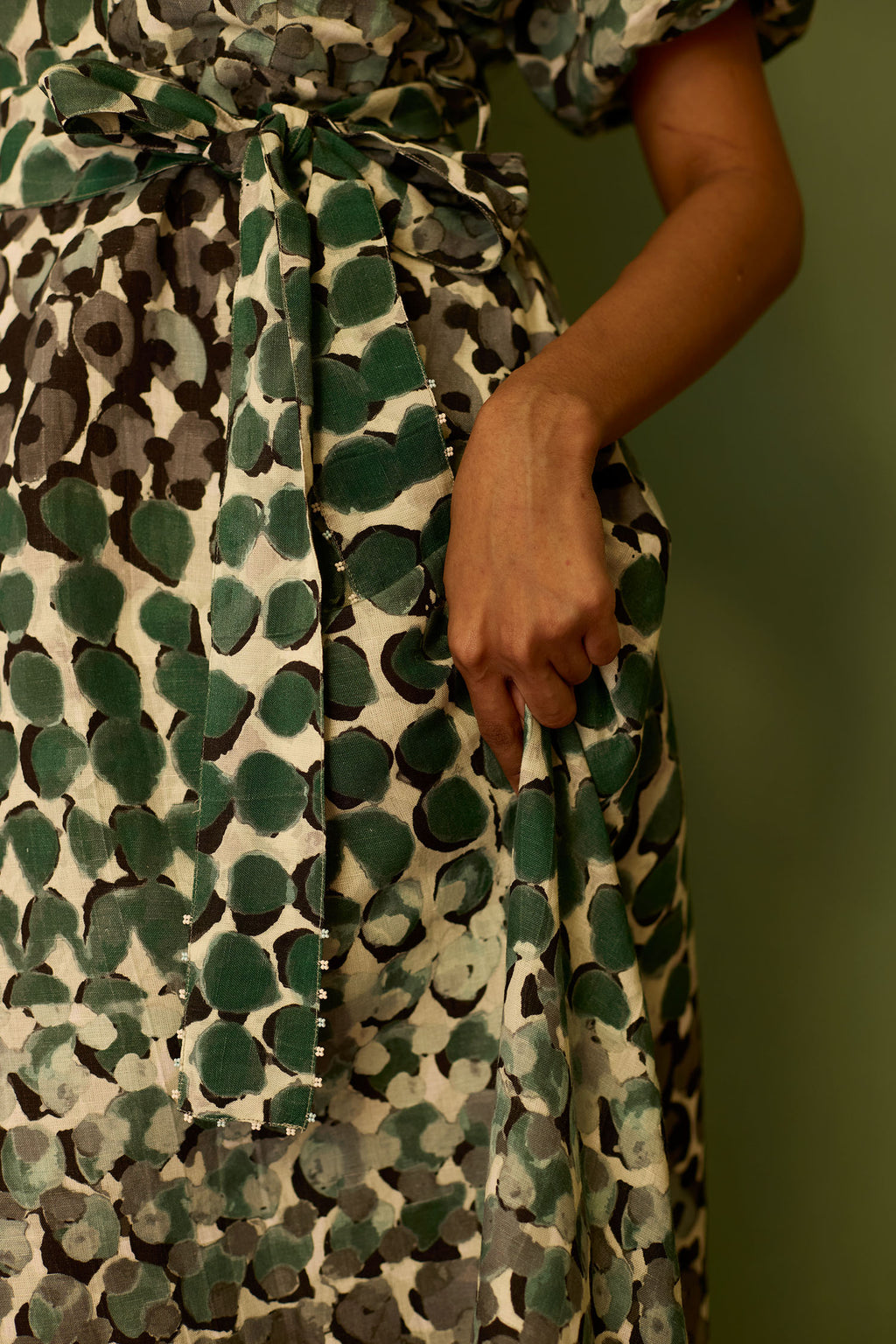 Moss Cinched-Waist Maxi Dress