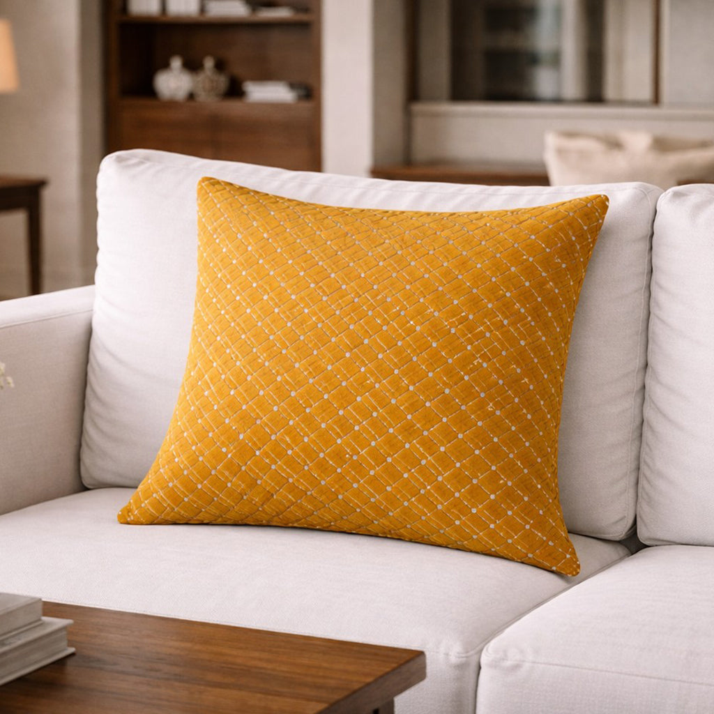 Grace Yellow Lattice Embroidered Pillow