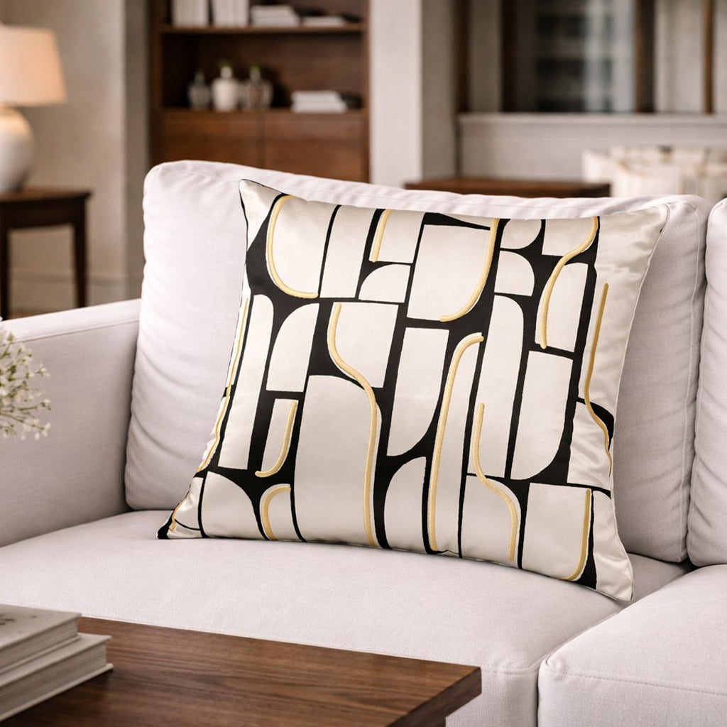Demi Ivory and Black Square Pillow