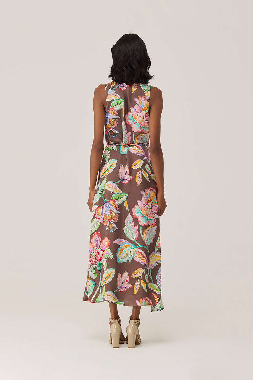 Cocoa Chintz Sleeveless Wrap Dress