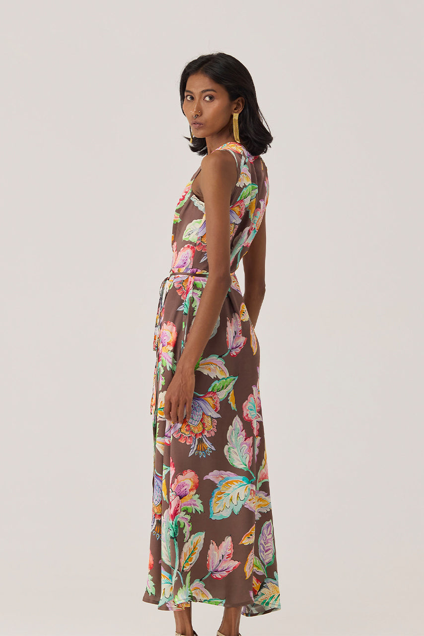 Cocoa Chintz Sleeveless Wrap Dress