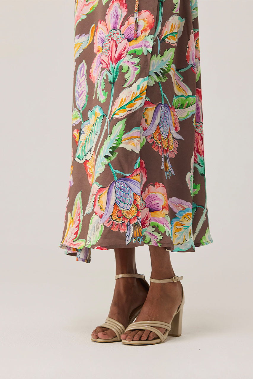 Cocoa Chintz Sleeveless Wrap Dress