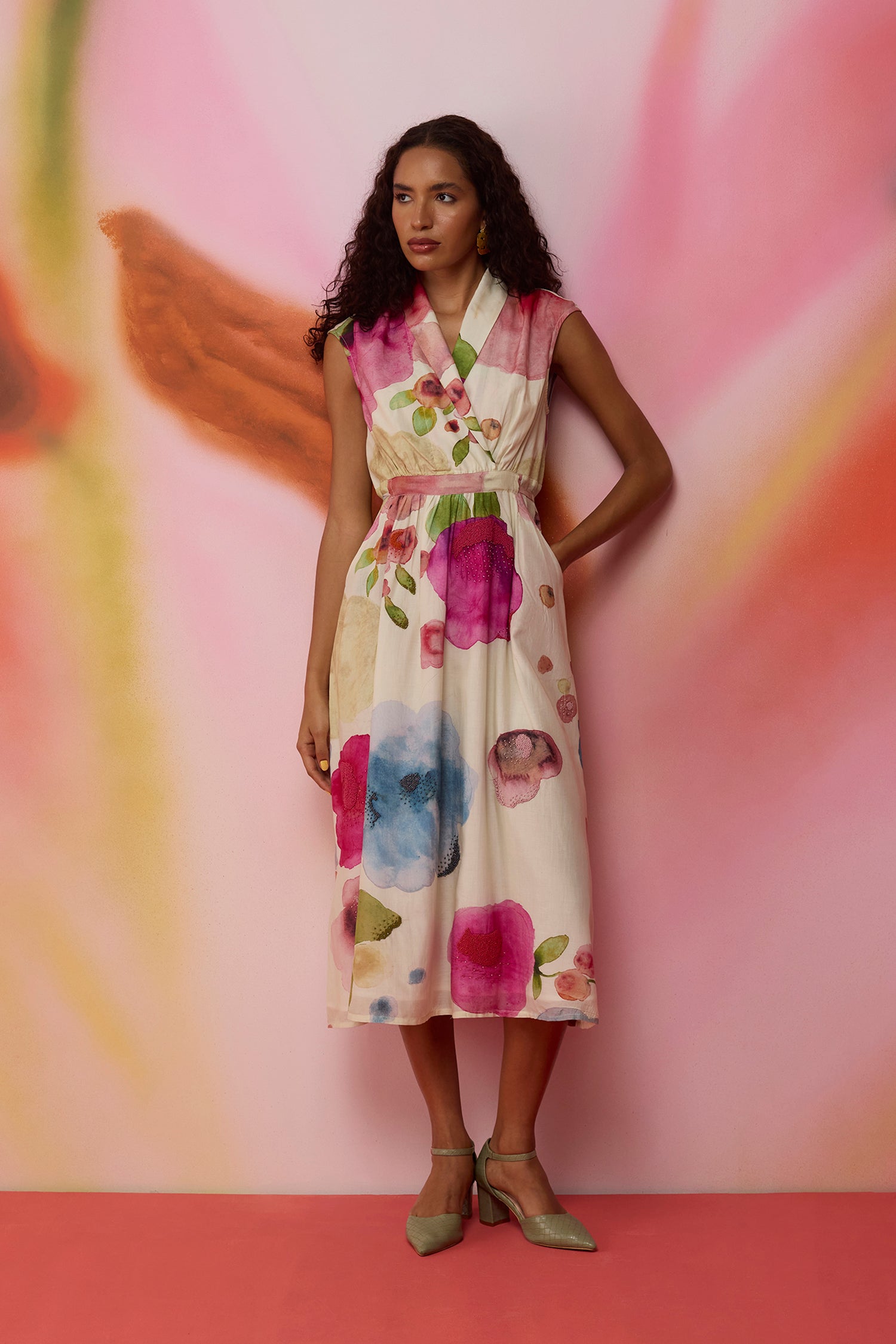 Californian Poppies Hand-Embroidered Sleeveless Dress