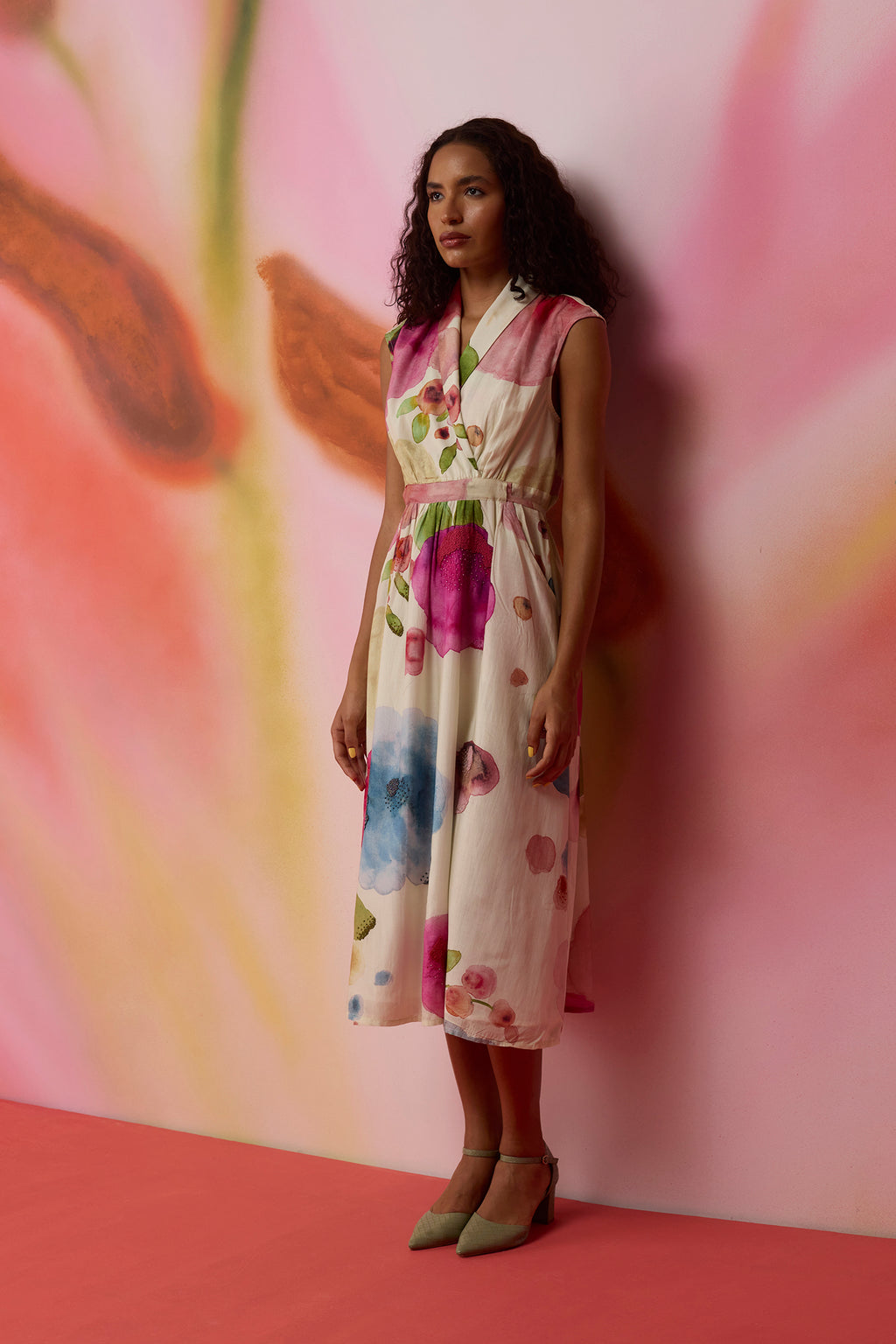 Californian Poppies Hand-Embroidered Sleeveless Dress