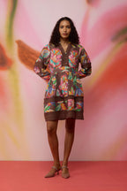 Cocoa Chintz Mini Dress with Lace